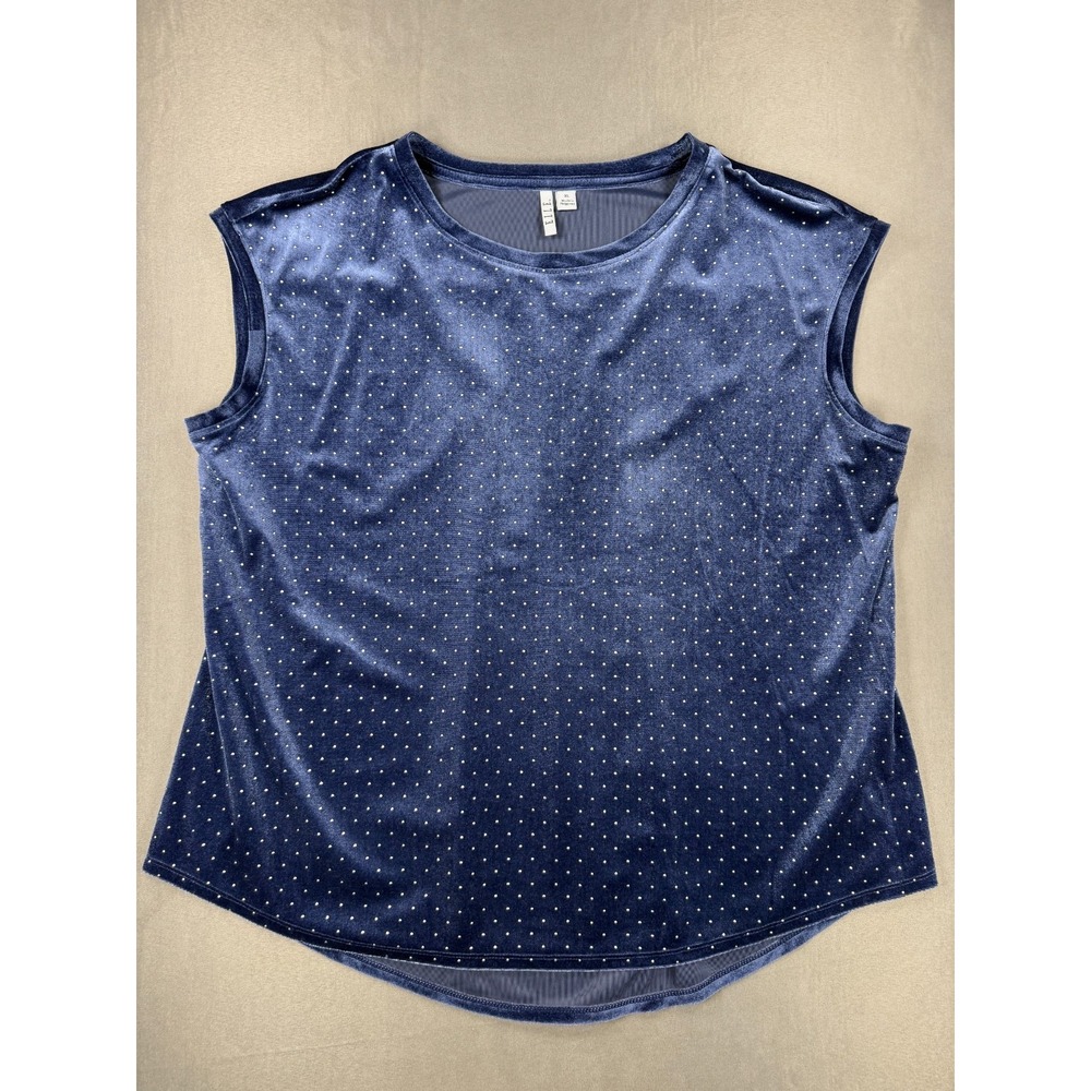 Elle Women's Dusty Blue Silver Dot Sleeveless Blouse XL NWOT